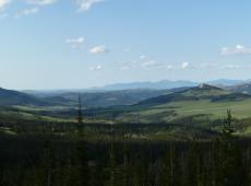 View of the Belt Creek valley on the Lewis and Clark National Forest from the north side of Tenderfoot Creek Experimental Forest. Keegan Peak is visible in the background.