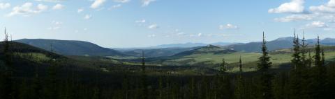 View of the Belt Creek valley on the Lewis and Clark National Forest from the north side of Tenderfoot Creek Experimental Forest. Keegan Peak is visible in the background.