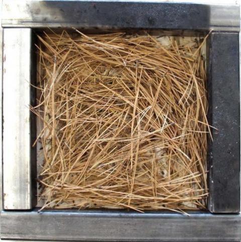 A typical ponderosa pine needle fuelbed is burned in the experiments.