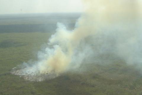 A small tropical forest fire sampled over the Yucatan Peninsula, Mexico.