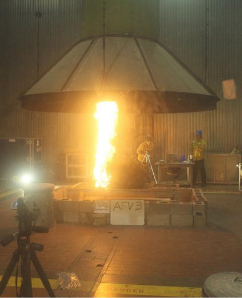 Experimental fire studied in the Fire Lab’s combustion chamber.