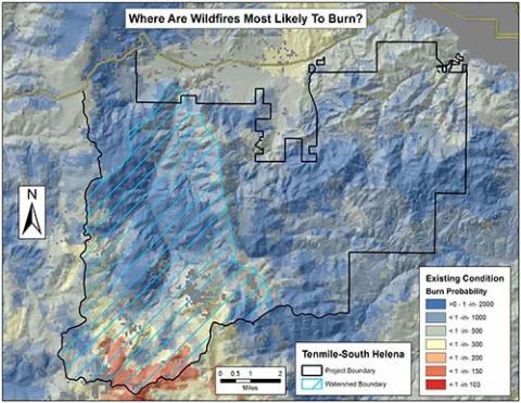 Burn probabilities were generated to aid managers on the Helena National Forest in determining risk and hazard to structures in the area.