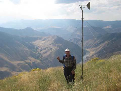 Wind anemometer installed to improve the accuracy of models used to simulate wind speed and direction in complex terrain.